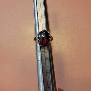 Sterling Silver Ring Red Gemstone Size 8 Adjustable